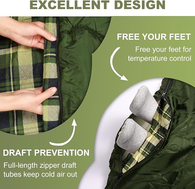 Double Sleeping Bag for Adults Kids, XL Queen Size 2 Person All Season for Warm & Cold Weather, Lightweight Compact with Compression Sack Camping Essentials for Backpacking Hiking