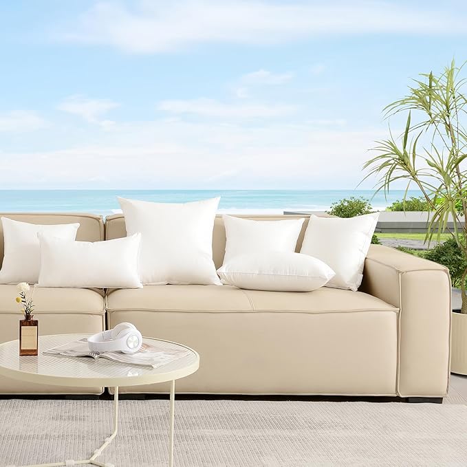 Oubonun 22x22 Outdoor Pillow Inserts (Pack of 2) - Square Waterproof Throw Pillow - Decorative Throw Pillows Insert for Couch Sofa Bed Patio Furniture - White Pillows