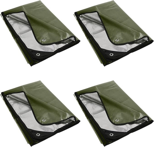 RedSwing 4 Pack Heavy Duty Waterproof Emergency Thermal Tarp, Insulated Survival Blanket for Outdoor Camping, Hiking, and Emergency Shelter, Green