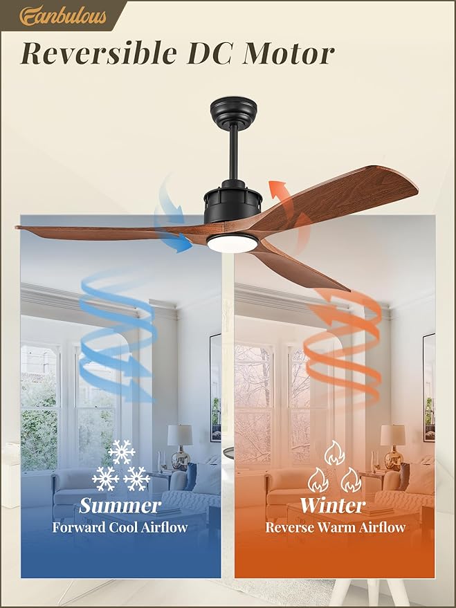 52" Ceiling Fans with Lights and Remote Control, Flush Mount Ceiling Fan with 3 LED Colors,Outdoor Ceiling Fans with 2 Downrods 6-Speeds Reversible DC Motor for Patio Bedroom Living Room