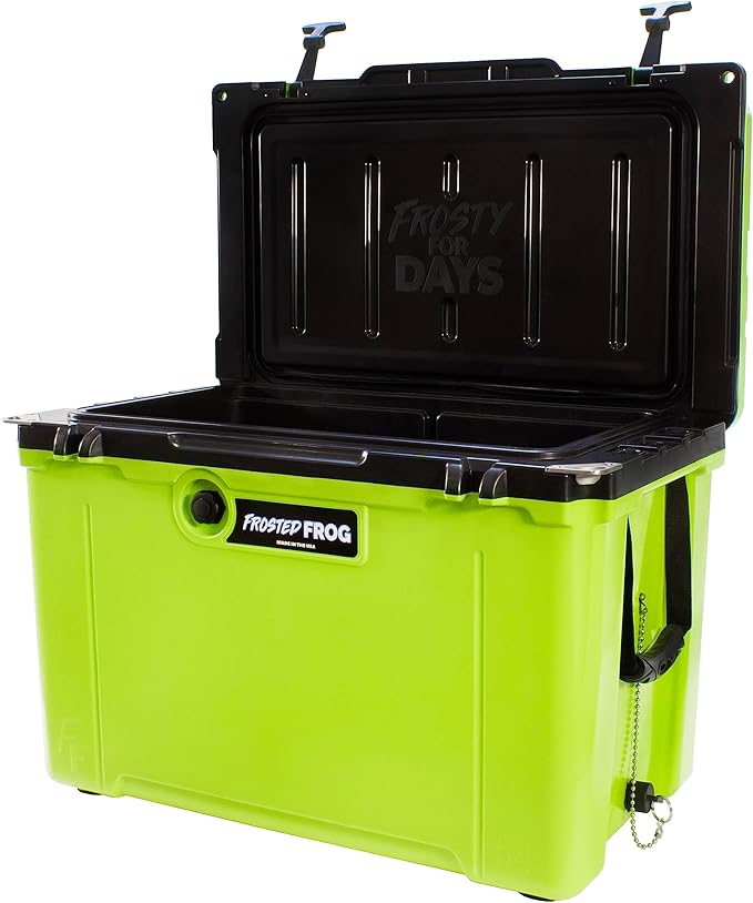 Made in USA Frosted Frog Hyper-Light 54 Quart Hard Cooler Insulated Portable Ice Chest Box for Beach, Beverages, Camping, Fishing, Boat, Barbecue, 30% Lighter Than Rotomolded Coolers