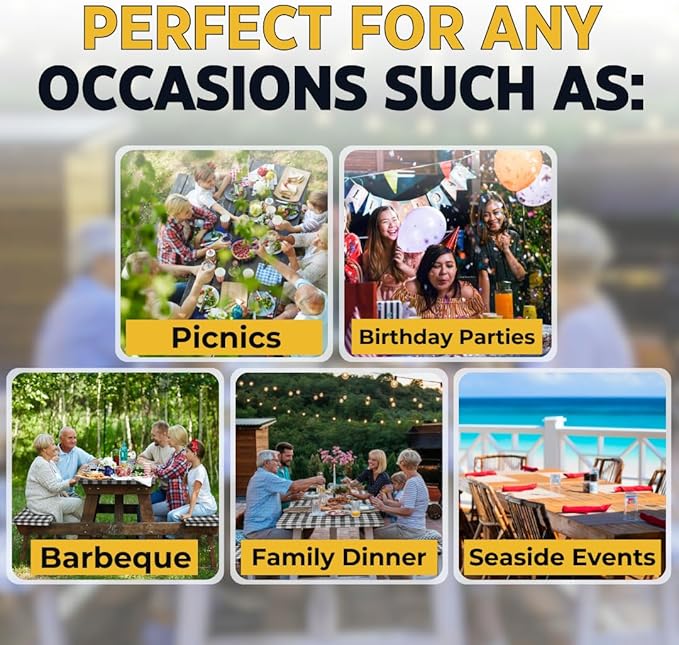 RNOONY Vinyl Fitted Picnic Table Cover with Bench Covers and Bag,8ft Outdoor Waterproof Picnic Tablecloth with Elastic Edges, 96x30 Inches 3 Pcs Set (Black Checkered)