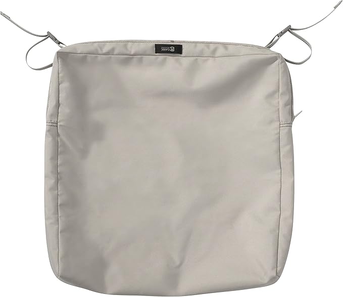 Classic Accessories Ravenna Water-Resistant 21 x 21 x 3 Inch Patio Seat Cushion, Mushroom, Chair Seat Cushion