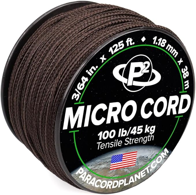 Paracord Planet Micro Paracord – Thin Braided Cord for Crafting, Fishing, and DIY Projects in 125 ft Spools – Dark Brown