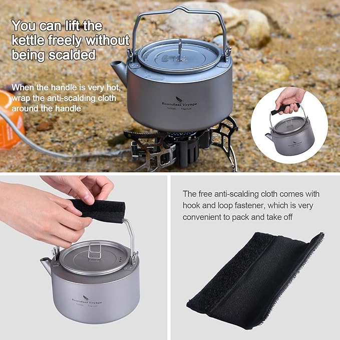 Boundless Voyage Titanium Kettle with Folding Handle & Filter Ultralight Teapot Outdoor Camping Coffee Pot for Boiling Water Coffee Tea