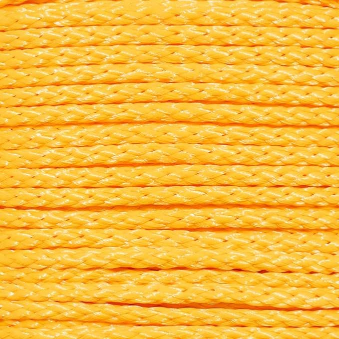 Hollow Braid Polypropylene Rope (3/8 Inch, 50 Feet, Yellow) - Barrier Rope - Trail Marking, Crowd Control, Golf Courses