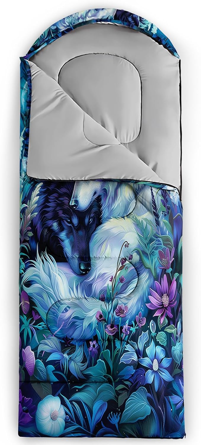 Sleeping Bags for Adults and Kids，3D Printing Camping Sleeping Bag for Girls Boys Lightweight Waterproof Cold/Warm 3-Season，Outdoor Travel with Compression Bags