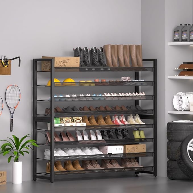 Metal Shoe Rack,Large 8 Tier Shoe Organizer, Heavy Duty Metal 4-Tier Stackable Shoe Storage Vertical Shoe Rack for Closet Front Door,Entrance,Entryway,GarageUp to 50 Pairs,Black