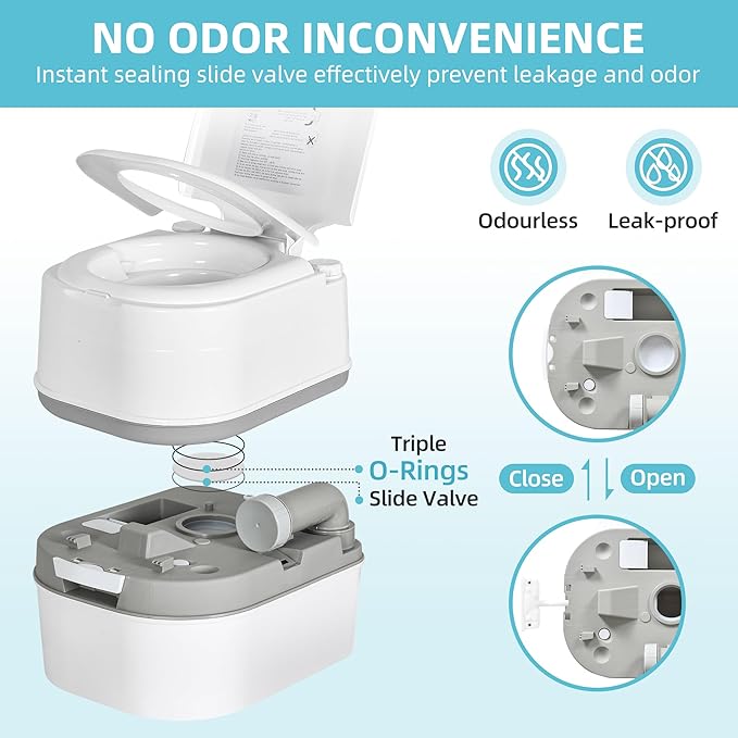 YITAMOTOR Portable Toilet Camping Porta Potty with Paper Collection 6.34 Gallon, Indoor Outdoor RV Toilet with Handle Pump, Leak-Proof OutdoorToilet for RV Travel, Boat, Trips, White