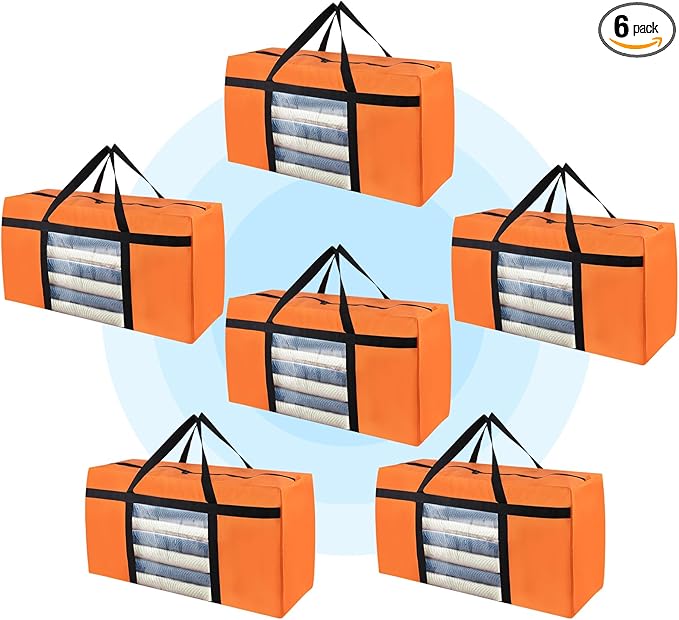 6 Pack Moving Bags Heavy Duty Extra Large, Moving Supplies&Boxes with Reinforced Zippers and Handles, College Clear Packing Bags for Moving Clothes, Storage Bags Moving Totes Camping Essentials