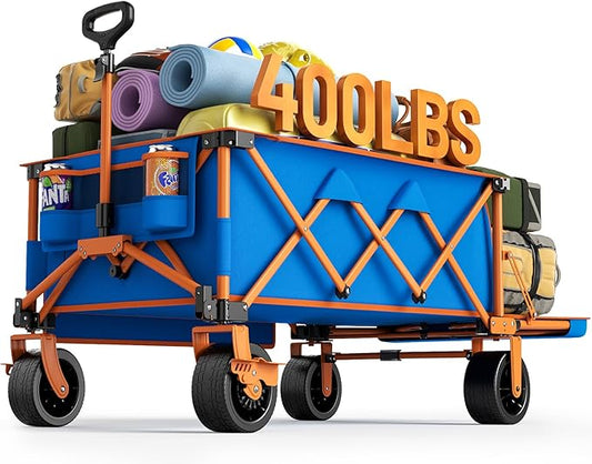 26"W Extra Wide 55"L Extra Long Beach Wagon with Tailgate,Heavy-Duty Utility Cart with 400 lbs Capacity, Compact Fold Design, Ideal for Beach, Camping, Groceries, and Outdoor Adventures