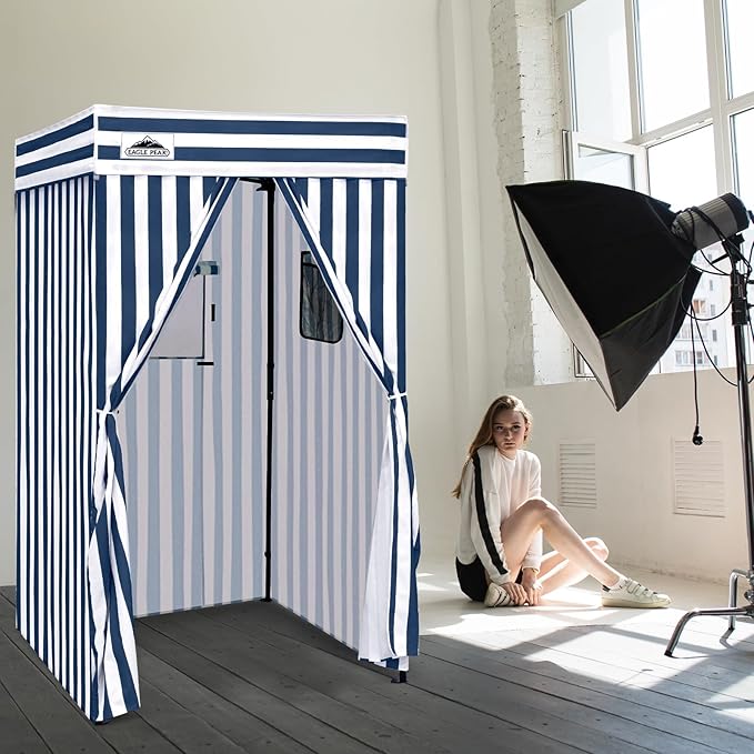 EAGLE PEAK Flex Compact 4x4 Pop-up Canopy Changing Room, Portable Privacy Dressing Room for Indoor Fashion Photoshoots, Camping, or Pool, White/Blue