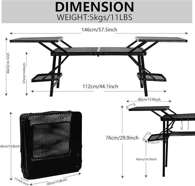 Nice C Camping Table, Compact Folding Table, Grill Table, Outdoor Tables, Camping Tables That Fold Up Lightweight, with 4 Side Tables & Mesh Net for BBQ, Camping