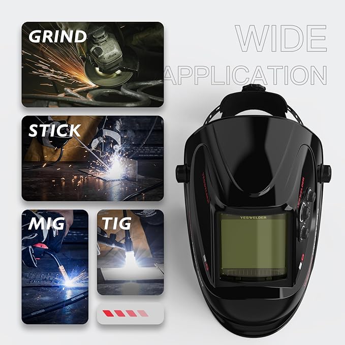 YESWELDER Large View Auto Darkening Welding Helmet, Blue Light Blocking, 1/1/1/1 True Color Solar Powered Welder Hood Mask with 4 Arc Sensors, Wide Shade 3/5-9/9-13 for TIG MIG ARC Cut and Grind