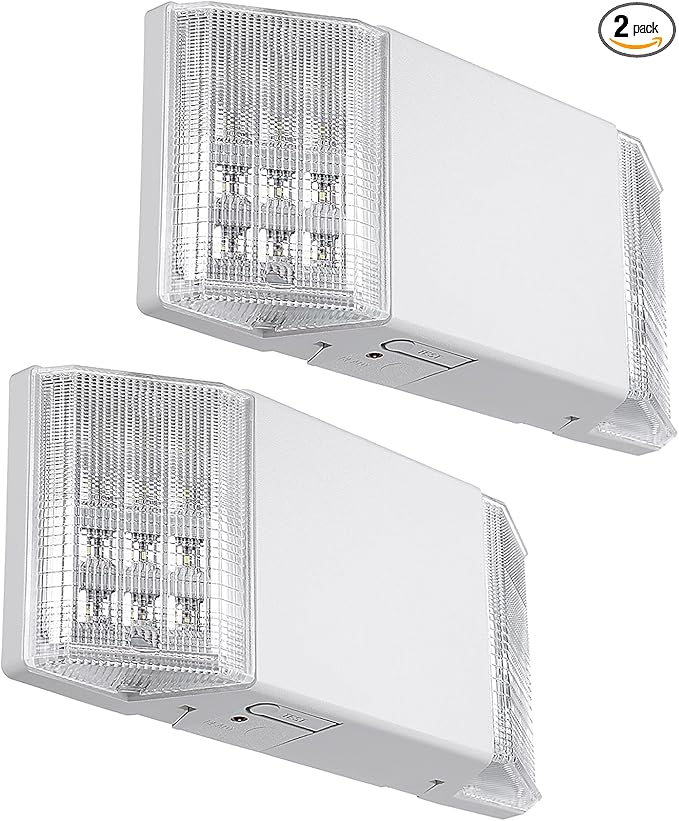 TORCHSTAR LED Emergency Lighting, Commercial Emergency Lights with Battery Backup, UL Listed, Two Square Heads, AC 120/277V, Hardwired Emergency Exit Light Fixtures for Business, Pack of 2