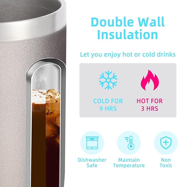 Volhoply 14oz Insulated Stainless Steel Coffee Mug with Lid Bulk 4 Pack,Double Wall Vacuum Travel Coffee Cup with Handle,Reusable Cups Tumbler Cup,Camping Mugs Keep Hot,Ideal Gifts(Gray,4 Set)