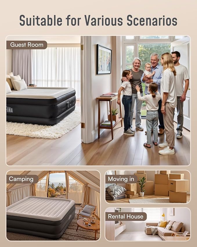 Airefina King Size Air Mattress with Built in Pump, 20 Raised Comfort Inflatable Mattress Upgraded Blow Up Mattress King for Guest Home Temporary, Air Bed, Colchon Inflable