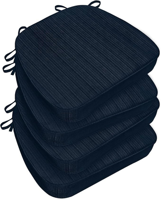 Chair Cushions for Dining Chairs, Indoor Chair Cushions with Ties，Waterproof Chair Pads Set of 4, Navy Blue, 17x16x2.5 Inch