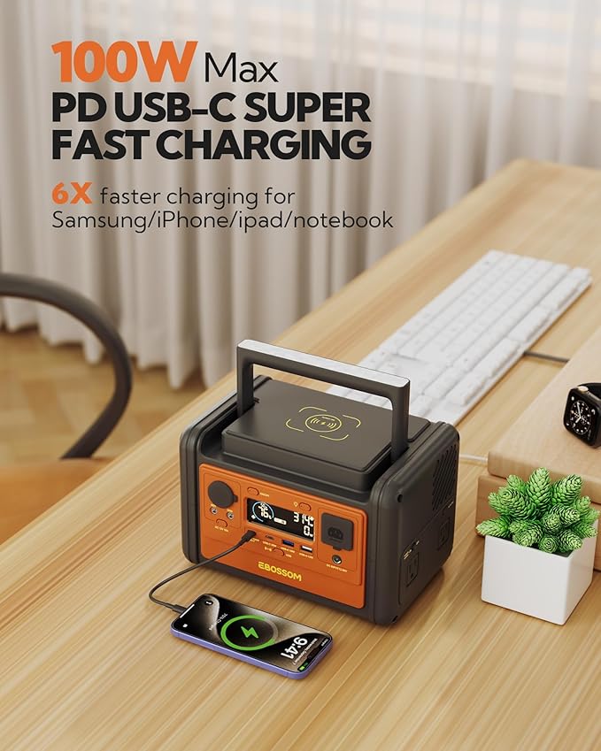 Portable Power Station 92800mAh, 297Wh LiFePO4 Battery, 1.2H Fast Charging, <30 MS UPS, 300W (600W Surge) Solar Generator for Camping, Emergency, and Outdoor Use