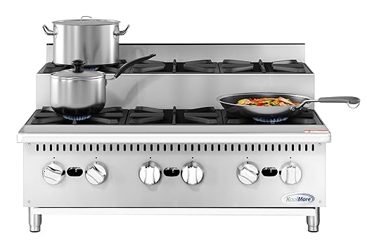 KoolMore KM-CRSU-36 36 in. Commercial Six-Burner Step Up Gas Range, 156000 BTU, ETL Listed in Stainless-Steel