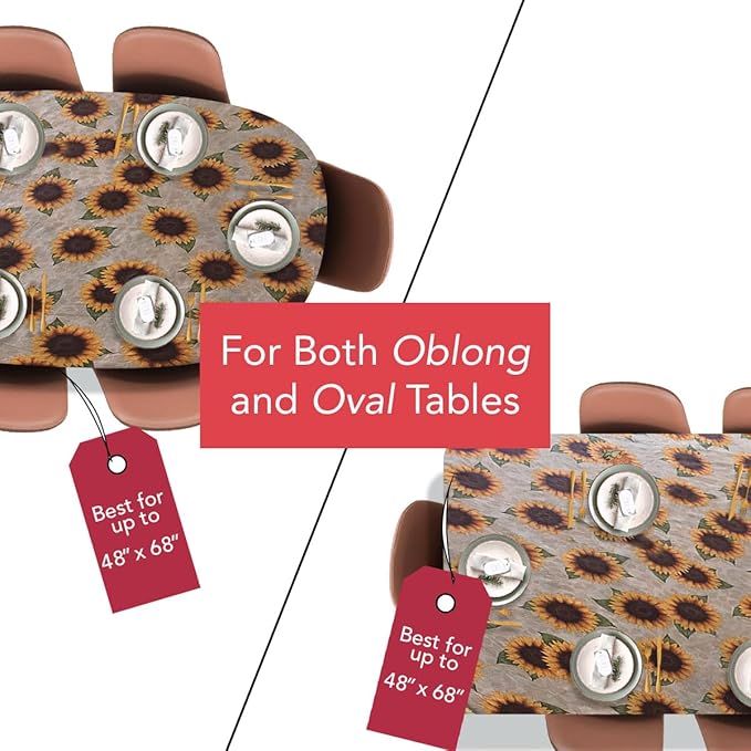 LAMINET Elastic Fitted Table Cover - Sunflower - Oblong/Oval - Fits Tables up to 48" x 68”