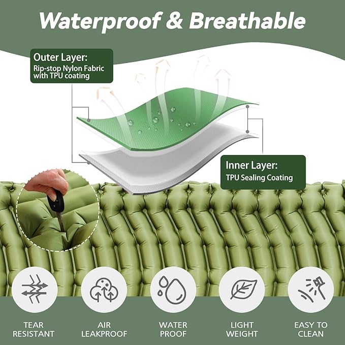 Sleeping Pad for Camping - Ultralight Camping Mattress with Pillow, Built-in Foot Pump, Compact Inflatable Portable Mat for Backpacking, Hiking, Car Traveling, Beach, Tent