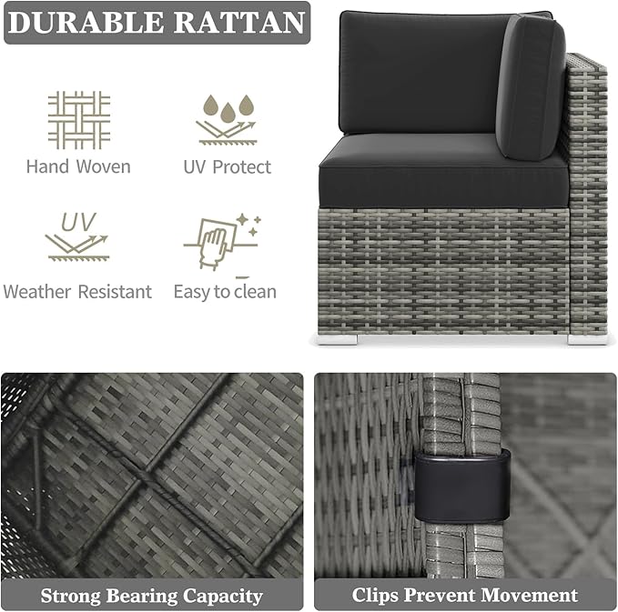 LayinSun 8 Piece Patio Furniture Set with Fire Pit Table, Outdoor Conversation Sets Wicker Rattan Sectional Sofa with Coffee Table