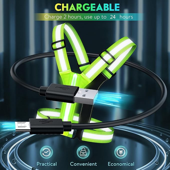 Simket Led Reflective Vest Running Gear, High Visibility Reflective Running Gear Rechargeable Adjustable Led Running Vest, Safety Night Running Gear for Men Women