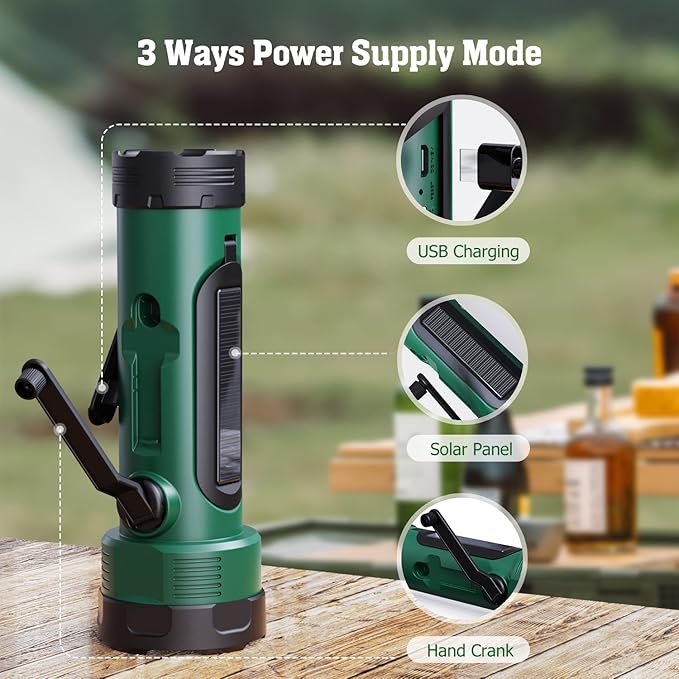 PPLEE Solar Hand Crank NOAA/AM/FM Weather Radio with 5 LED Flashlight, Reading Lamp & USB Phone Charger - Portable Emergency Radio for Camping, Power Outages, Battery Powered Radio