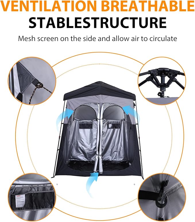 Nice C Camping Shower Tent, Instant Pop Up Changing Tent, Privacy Tent, Outdoor Shower Enclosure, Toilet Tent, Oversize (2 Room)