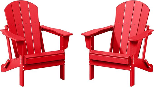 WestinTrends Malibu 2 Piece Set Outdoor Folding Poly Adirondack Chair, Red