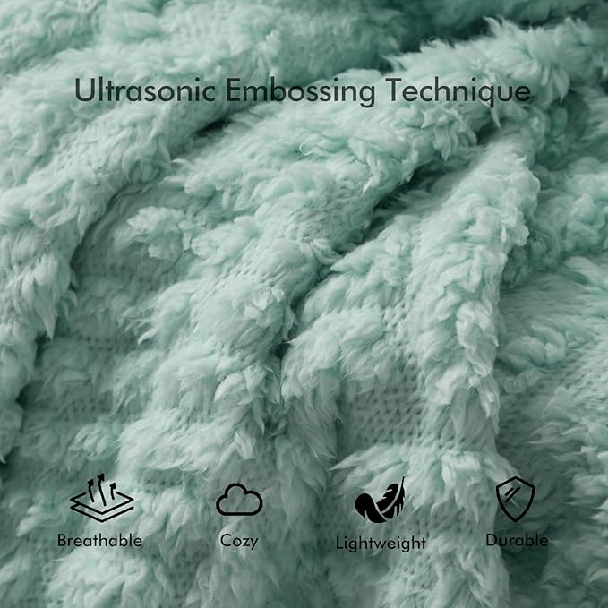 Royoliving Fuzzy Sherpa Wearable Fleece Blanket with Pockets for Adults, Ultra Soft Plush Shawl Throw Blankets (Mint, 58'' x 64'')