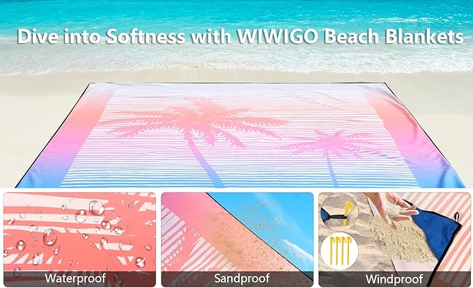 Beach Blanket Waterproof Sandproof Beach Mat 79" X 83"/10'x9'for 2-8 Adults Quick Drying Outdoor Picnic Mat Beach Accessories for Travel, Camping, Hiking
