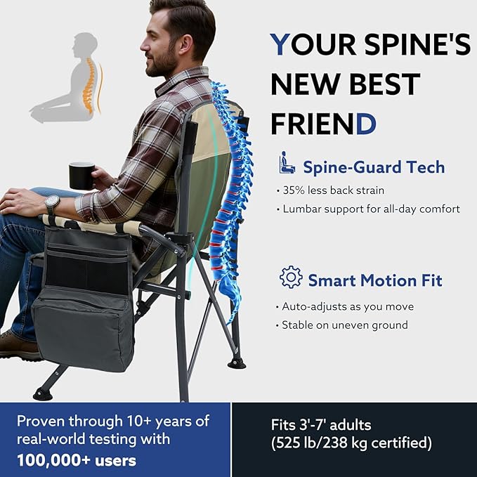 XL Heavy Duty Camping Chair 396lb Capacity (525lb Max) – Waterproof 1680D Oxford Fabric, 2" Padded Seat & Back, Cup Holder, Cooler Pocket, Portable for Camping, Beach & Tailgating (Solid Slate)