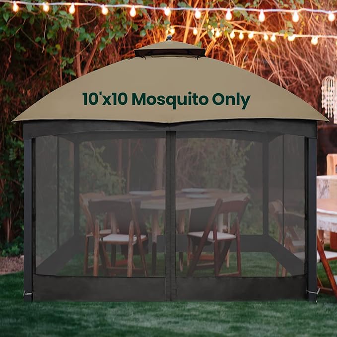 Gazebo Universal Replacement Mosquito Netting, 10' x 10' Outdoor Canopy Net Screen 4-Panel Sidewall Curtain, with Zippers, Easy to Install, Fit for Most Gazebo 10x10 Canopy, Black
