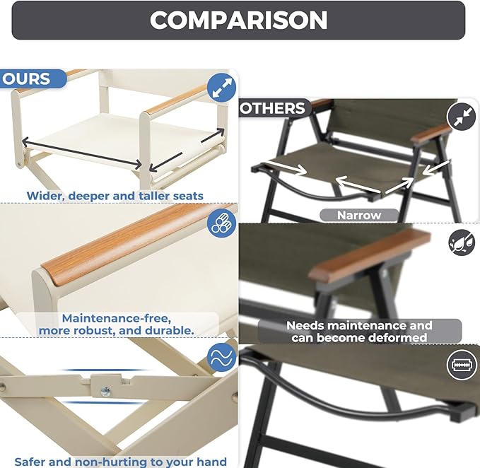 Grand patio Extra-Wide 6-Pack Directors Chairs, Folding Dining Chair Set of 6 with Sling and Woodgrain Armrests, Outdoor, Apricot