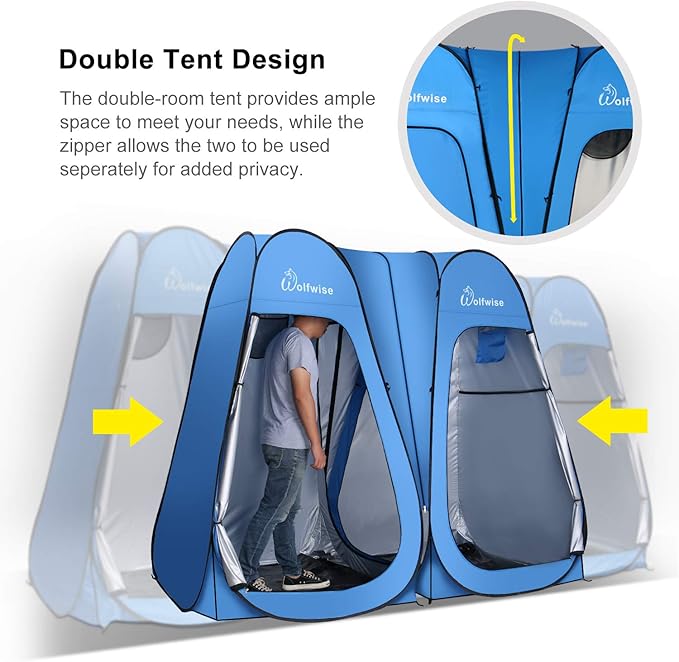 WolfWise 2 Room Pop Up Shower Privacy Tent Dressing Room Sun Shelter for Outdoor Camp Toilet Camping Biking Fishing