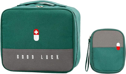 Empty First Aid Bags, Travel Medicine Bag, Medical Supplies Organizer Bag, Portable Kit for Traveling, Car, Home, Camping, Office, Hiking, Outdoor (Oxford Green)