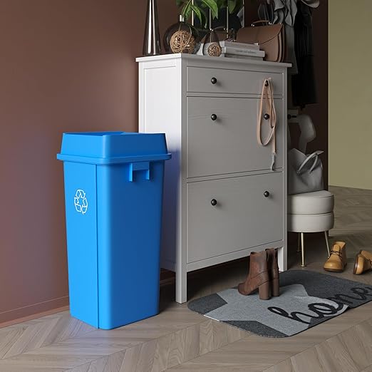 23 Gallon Blue Square Commercial Trash Garbage Can with Lid | Outdoor Office Restaurant School Kitchen