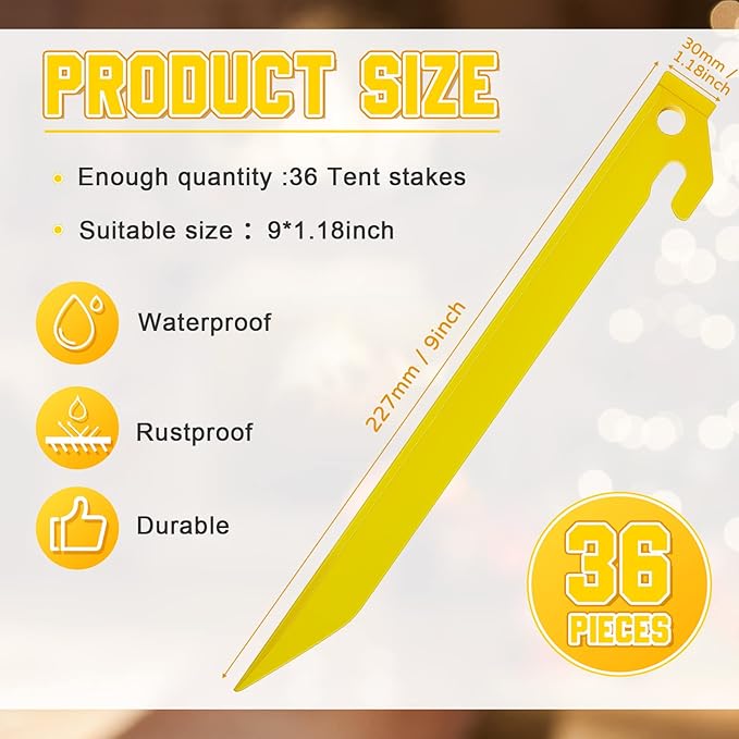 Deekin Plastic Tent Stakes 9 Inch Heavy Duty Tent Pegs Spike Hook Stakes for Summer Beach Garden Decorations Camping Outdoor Lawn Tarp