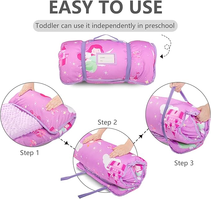 Primlect Toddler Nap Mat Extra Large Thickened 55''x35'', Soft Sleeping Bag with Detachable Minky Blanket and Pillow, Portable for Daycare, Preschool, Kindergarten, Travel, Boys and Girls