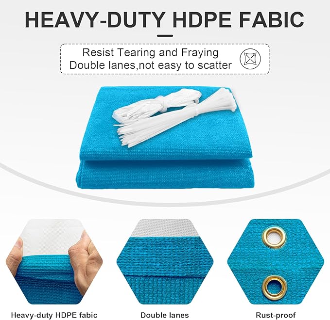 Cool Area Sun Shade Cloth with Grommets 12×18 FT Shade Panel Shade Tarp Screen Fabic for Outdoor Patio Pergola Cover Deck Garden, Turquoise Blue (Customized)