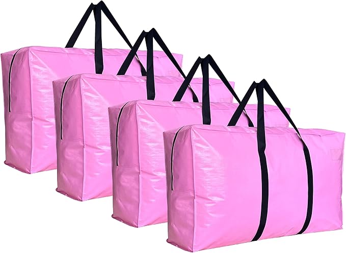 Extra Large Storage Bags, Jumbo Moving Tent Storage Bags, Waterproof Foldable Big Pink XXL Duffle Bag for Travel, 42x23x13.5inch - 4PACK