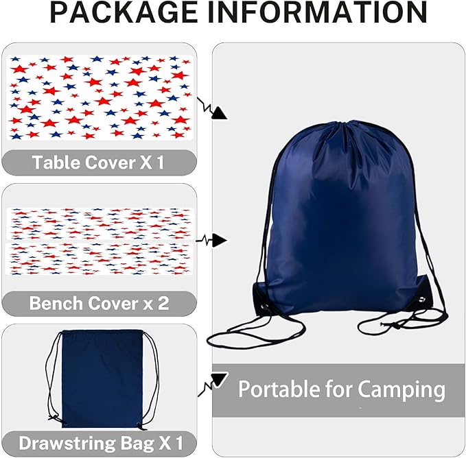 CAPSCEOLL Elastic Picnic Table Cover with Bench Covers 5Ft Waterproof Fitted Picnic Table Cover Cloths for Outdoors Camping Tablecloth with Drawstring Bag, 60X30in, Stars