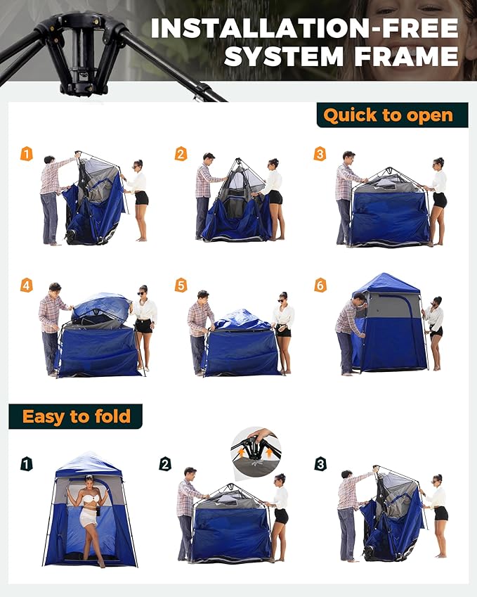 KingCamp Camping Shower Tent, Instant Portable Privacy Shelter, 1/2 Room Large Outdoor Toilet Tent with Floor, Water-Resistant, Windproof & Easy Setup for Beach, Camping & Hiking