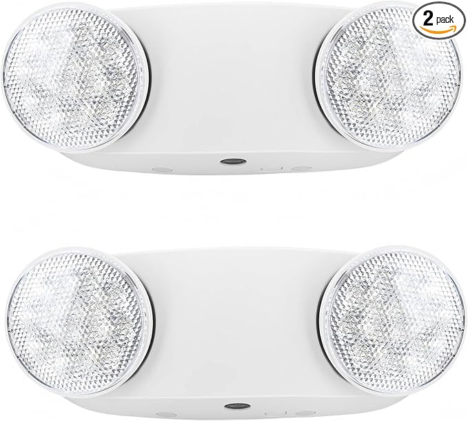 RMC LED Emergency Lights with Battery Backup, Two Head Adjustable Commercial Emergency Lighting, AC120-277V, Hardwired Emergency Exit Light Fixtures for Home and Business, ETL Listed, 2 Pack