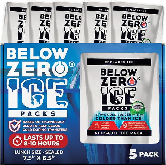 Below Zero Prefilled Reusable Ice Packs for Coolers | Long Lasting Freezer Ice Blocks for Camping, Lunch Bags & More | 48 Hour Cooler Ice Pack Technology
