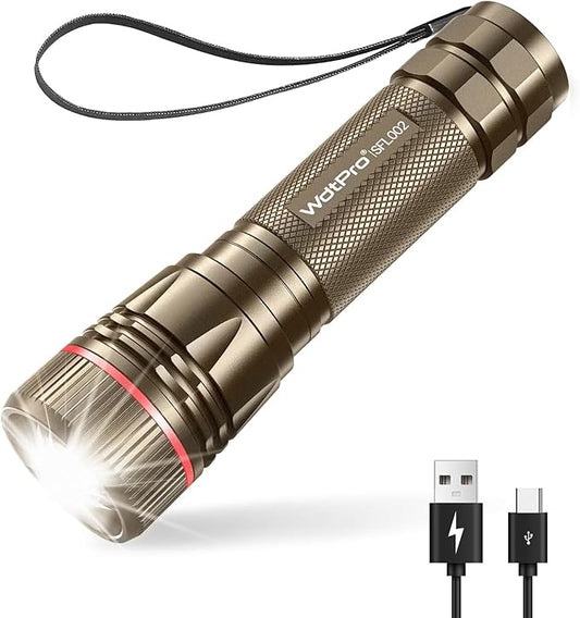 WdtPro Rechargeable Flashlights High Lumens, 1 Pack 10H Long Lasting Super Bright EDC Flashlights, LED Mini Tactical Flash Lights for Camping Emergency, Drop & Water Resistant Brown(Battery Included)