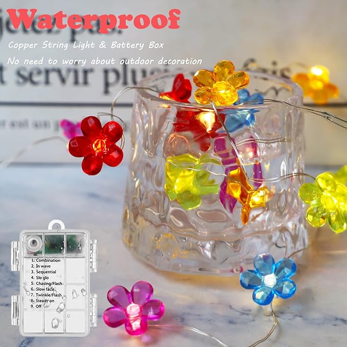 Flowers Fairy Lights 30 LED Copper String Lights with Remote Control & Battery Operated 5 Colors Flowers Lamp for Christmas, Summer, Wedding, Girls Bedroom, Outdoor Decor