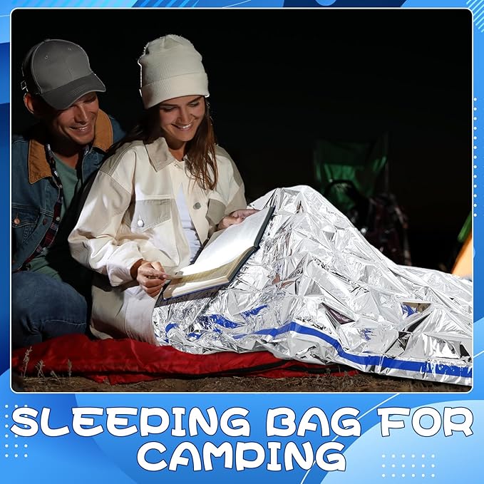 Qunclay 12 Set Emergency Sleeping Bag Survival Bivvy Sack Blanket with Whistles Lightweight Portable Thermal Survival Bag Thick Tent with Hood Extension Nylon Stuff Sack